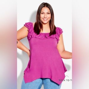 NWT “EVAN Serena” TUNIC 16W Fushia ruffle Sleeve handkerchief Hem 33”